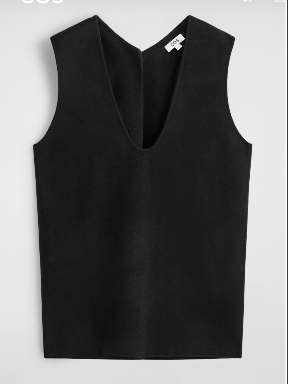 COS Black Sleeveless V-Neck Women's vest with back pleat and button. Size 10
